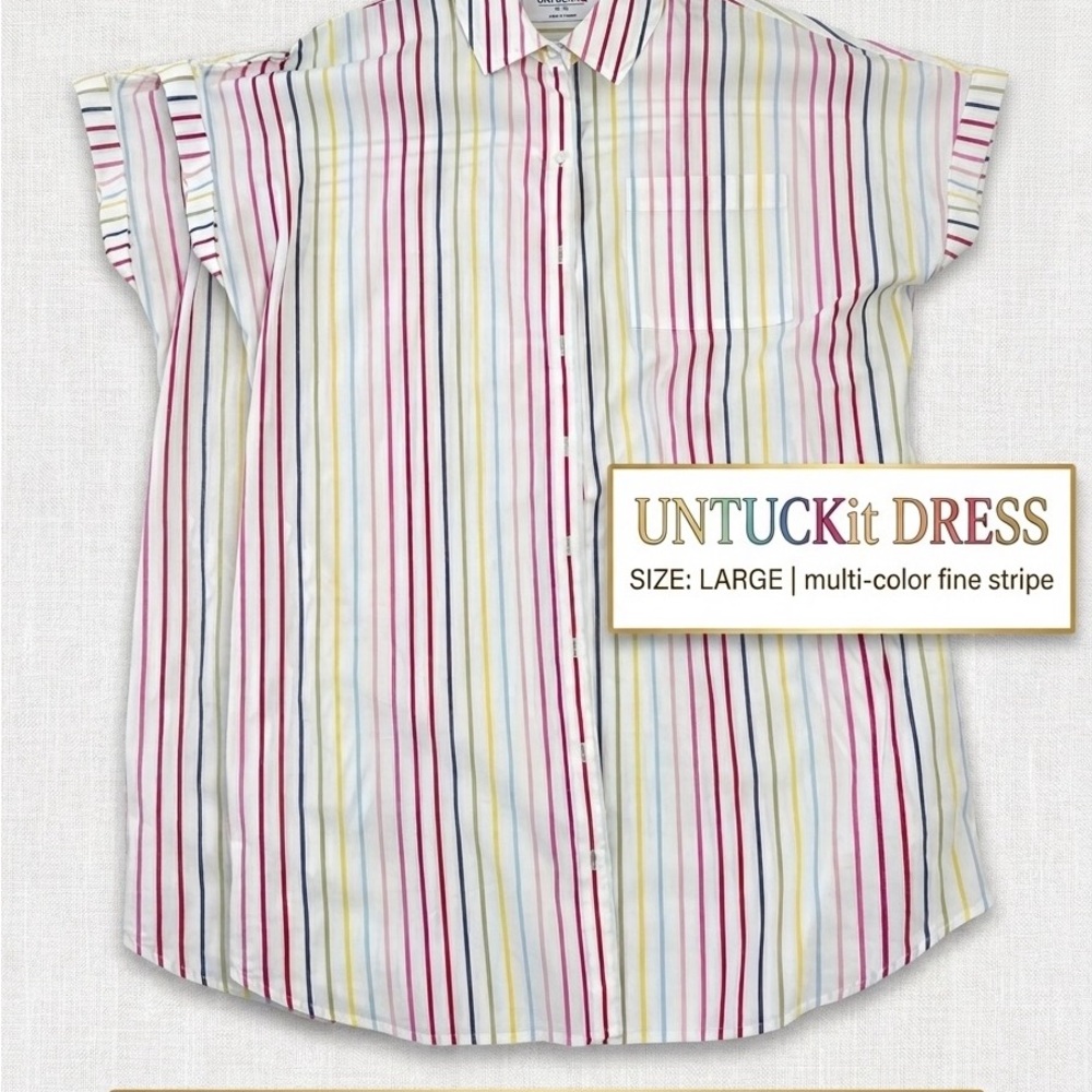 UNTUCKit Men's White Short-Sleeve Button-Down with Multi-Color Stripes